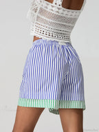 Patchwork Drawstring Wide Leg Short