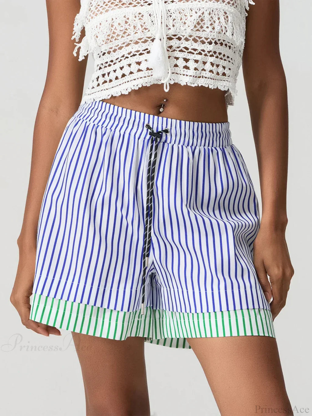 Patchwork Drawstring Wide Leg Short