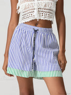 Patchwork Drawstring Wide Leg Short