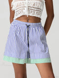 Patchwork Drawstring Wide Leg Short