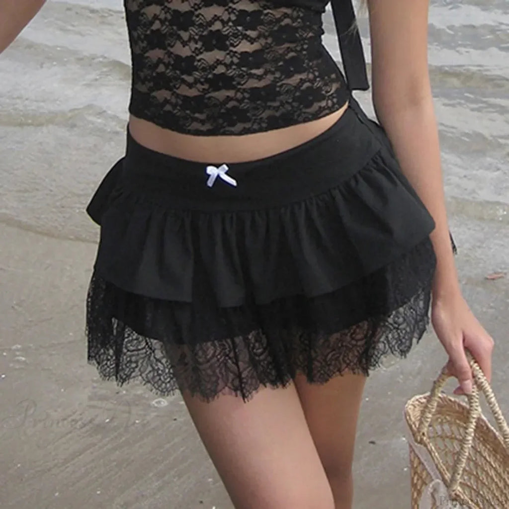Patchwork Preppy Black Skirt