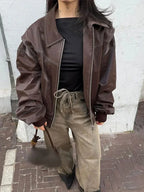 Patchwork PU Leather Short Coat