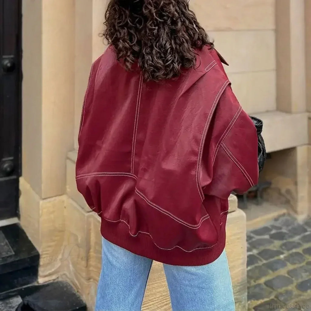 Patchwork PU Leather Short Coat