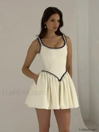 White Patchwork Sleeveless Mini Dress