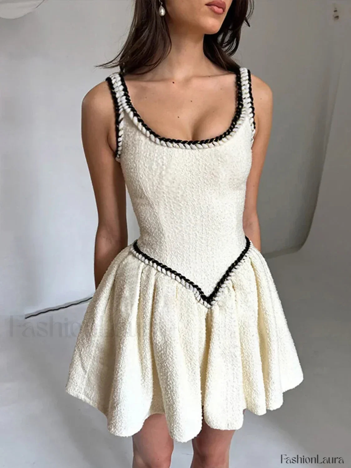 White Patchwork Sleeveless Mini Dress