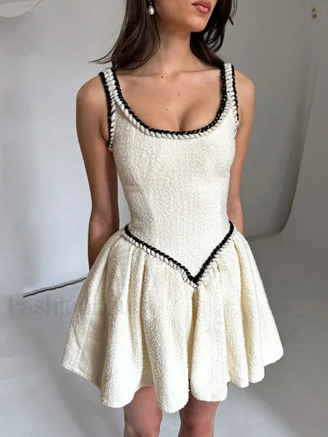 White Patchwork Sleeveless Mini Dress