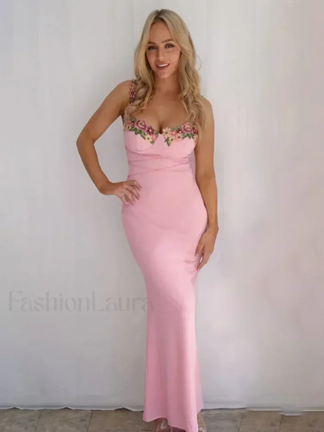 Pink Patchwork Strapless Midi Dress