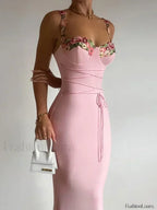 Pink Patchwork Strapless Midi Dress