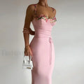 Pink Patchwork Strapless Midi Dress
