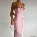 Pink Patchwork Strapless Midi Dress