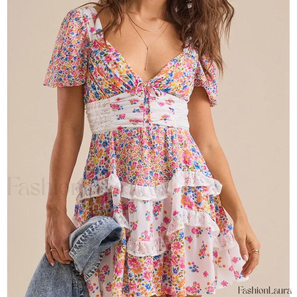 Patchwork Tiered Floral Dress