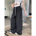 Patchwork Wide Leg Casual Drape Straight Pant