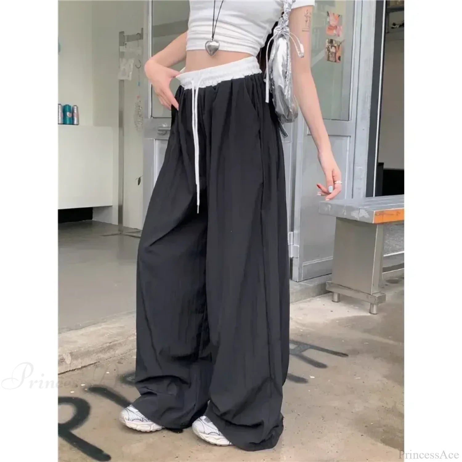 Patchwork Wide Leg Casual Drape Straight Pant