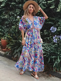 Peacock Floral Print V-neck Tassel Rayon Vacation Boho Dress