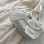 Pearl Bow Crossbody Canvas Shoulder Handbag