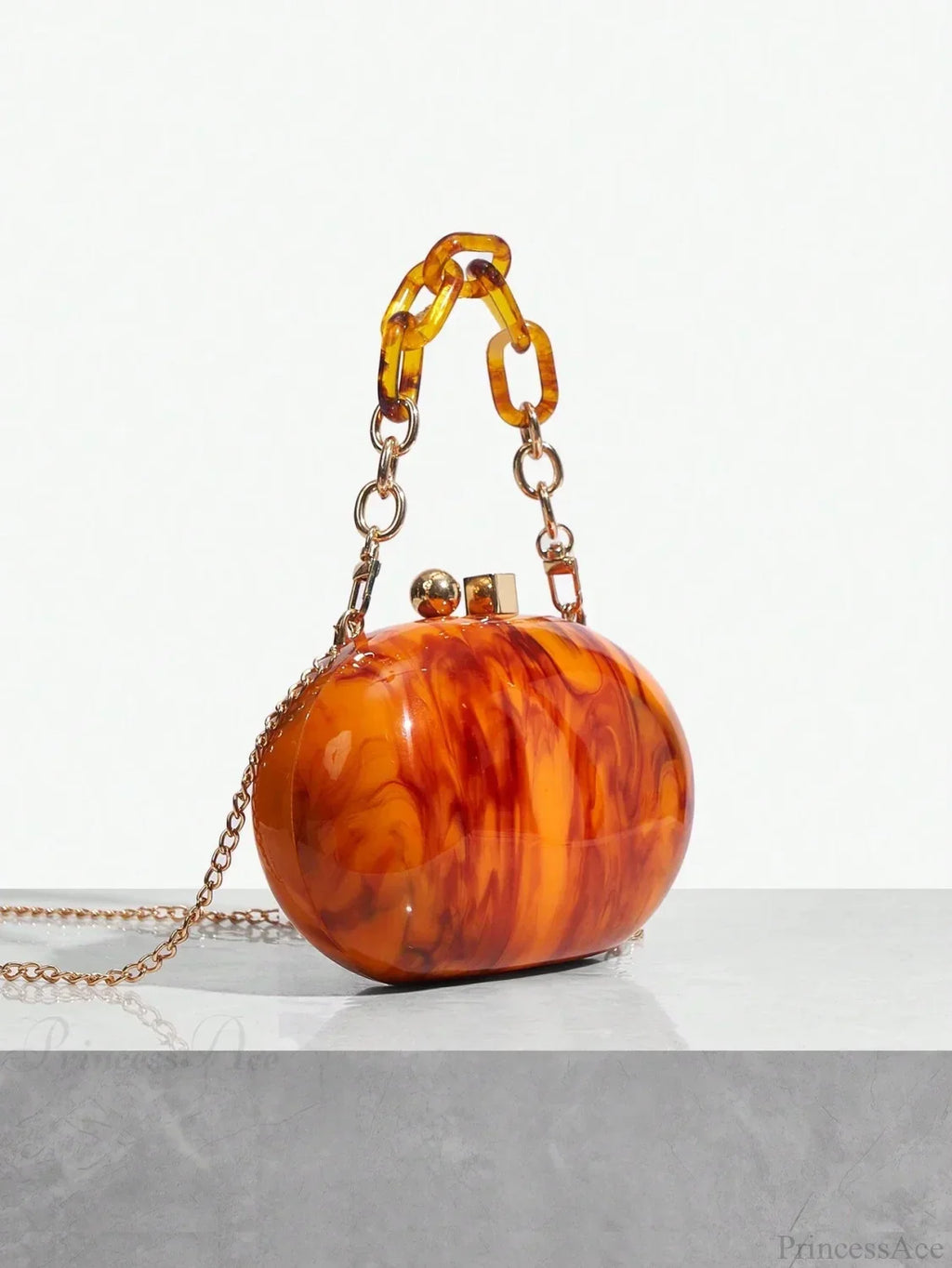 Pearl Brown Orange Acrylic Box Evening Clutch Bag