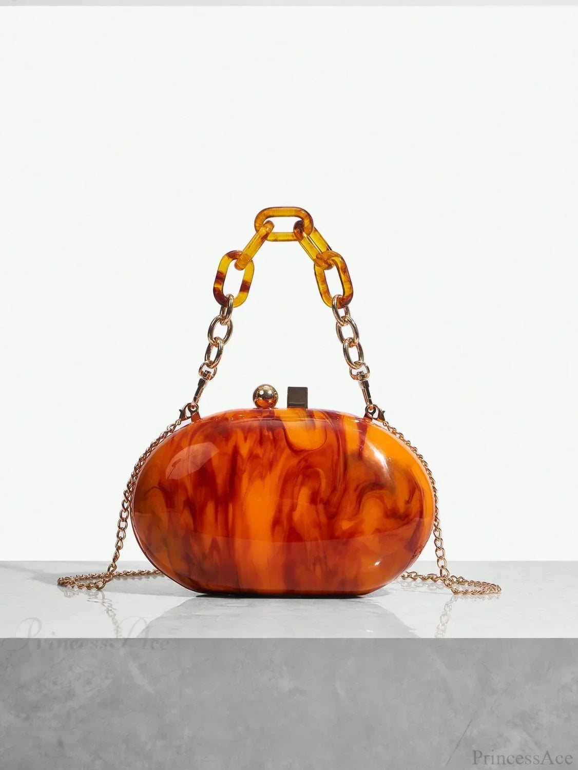 Pearl Brown Orange Acrylic Box Evening Clutch Bag
