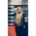 Pearl Embellished Sheer Sleeve Prom Dress
