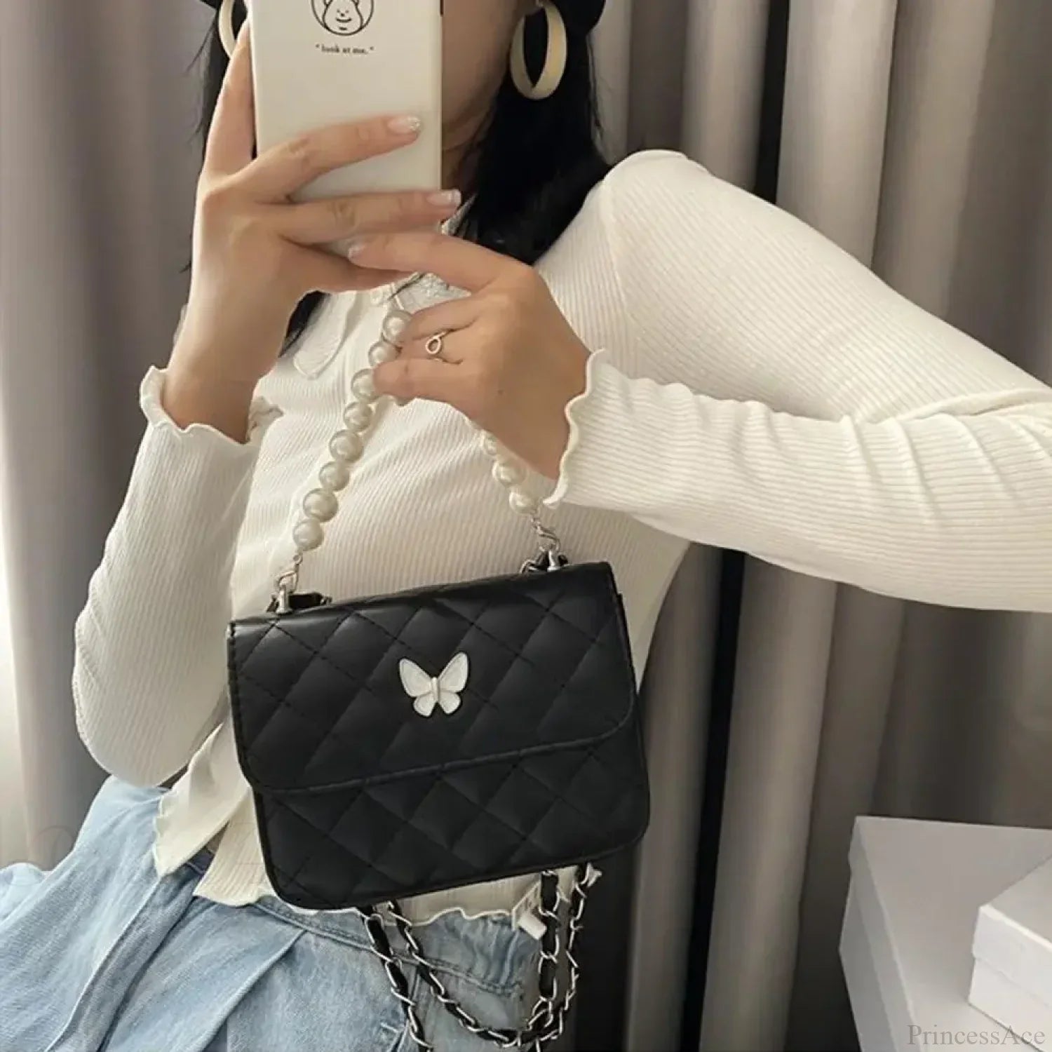 Pearl Shoulder Handbag PU Leather All-Match Tote