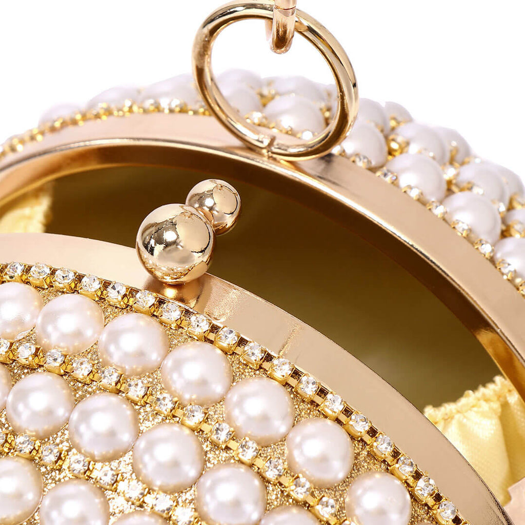 Gold Disco Ball Handle Party Bag with Pearlized Rhinestones