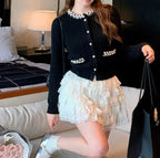 Pearls Button O-neck Cardigan