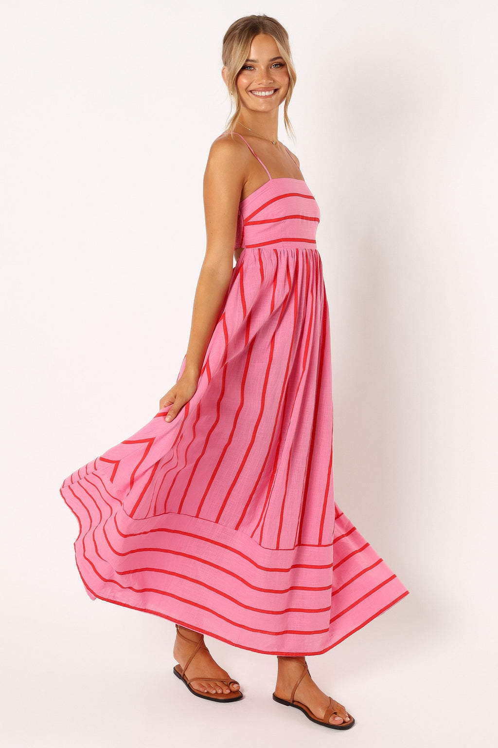Striped Empire Waist Spaghetti Strap A-Line Maxi Dress