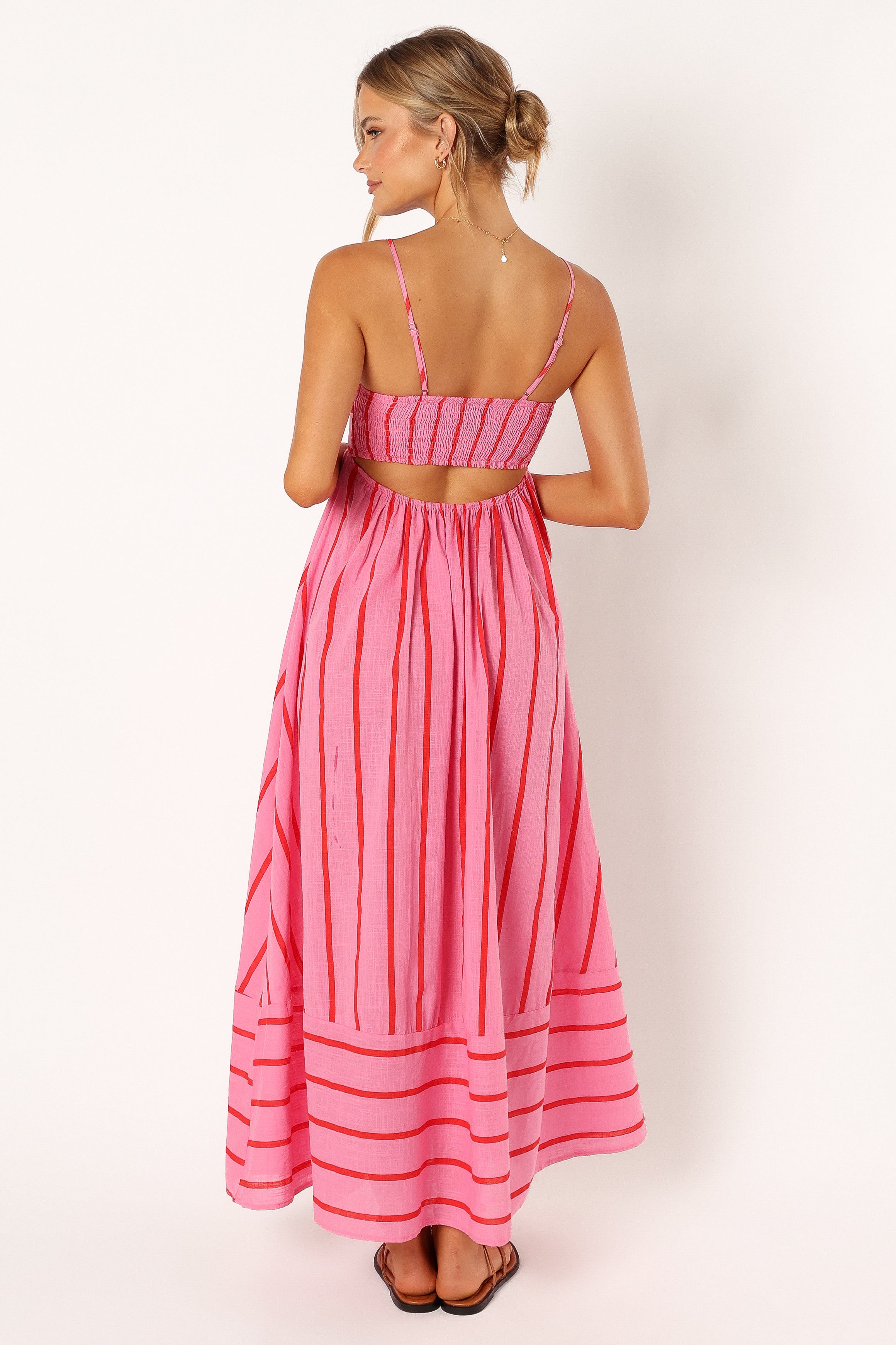 Striped Empire Waist Spaghetti Strap A-Line Maxi Dress