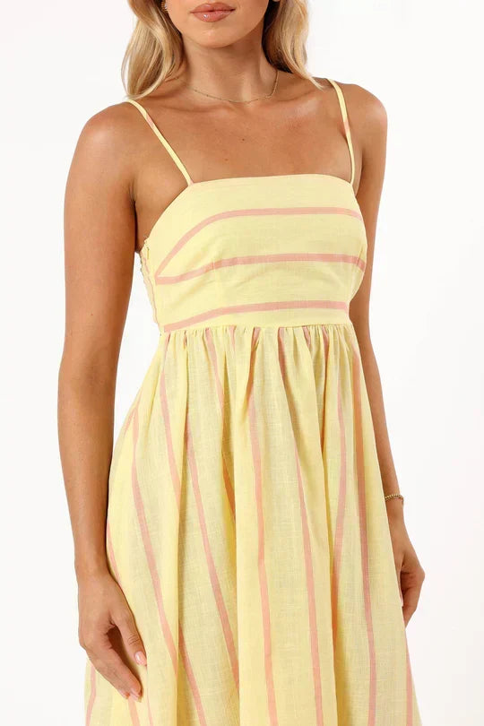 Striped Empire Waist Spaghetti Strap A-Line Maxi Dress