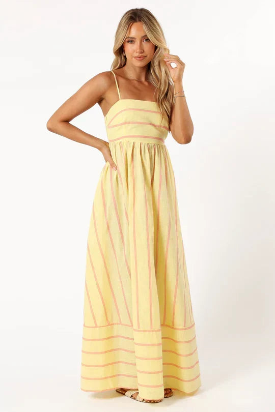 Striped Empire Waist Spaghetti Strap A-Line Maxi Dress