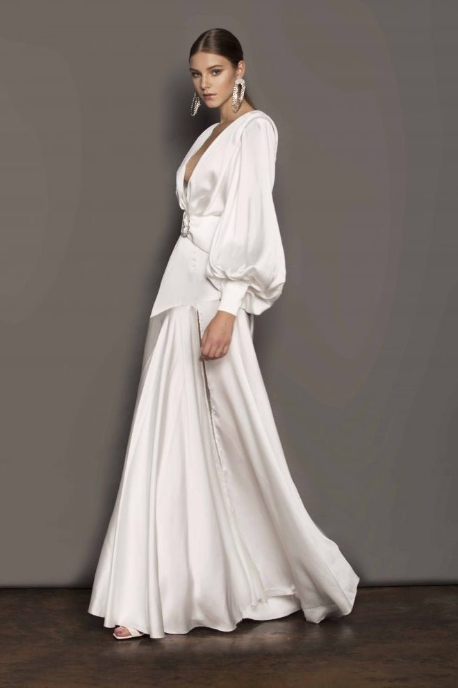 Tatiana Effortless V Neck Belted Slit Maxi Dress Premium Wardrobe Essential