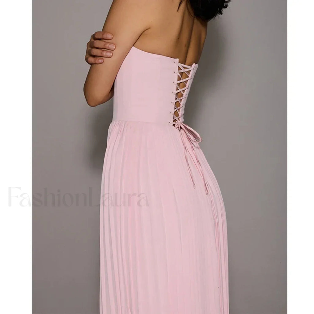Pink Bow-Lace Midi Dress