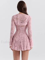 Pink Floral Flared Sleeve Mini Dress
