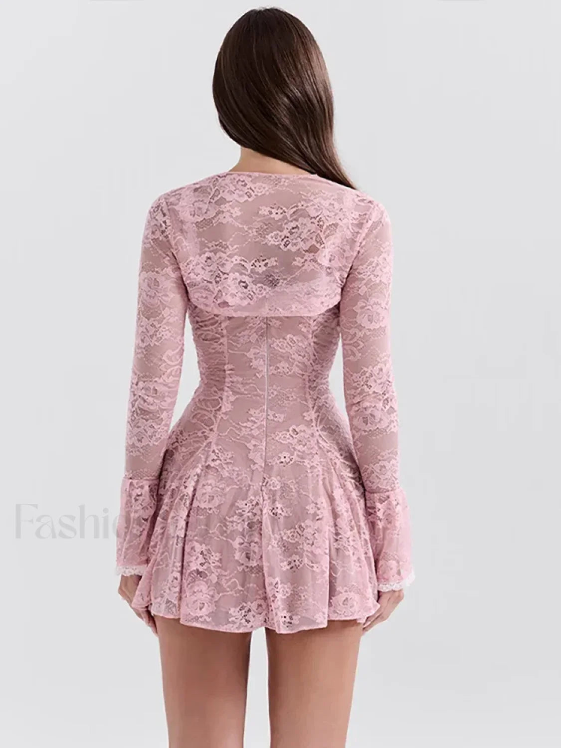 Pink Floral Flared Sleeve Mini Dress