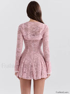Pink Floral Flared Sleeve Mini Dress