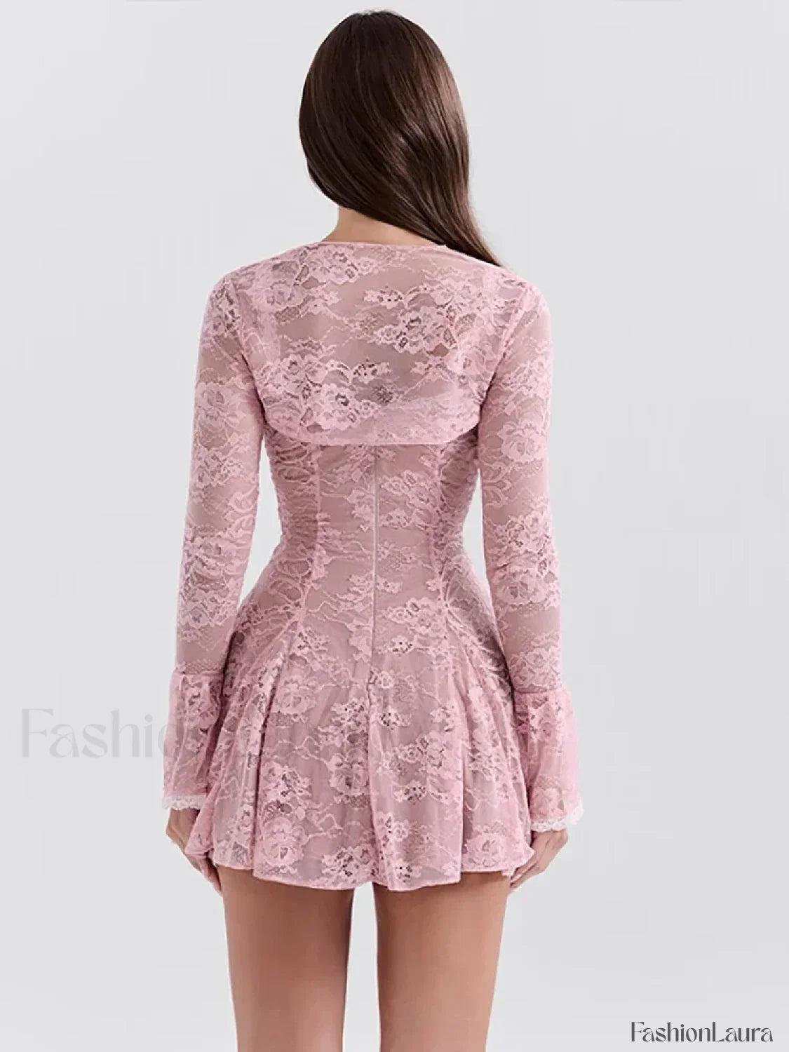 Pink Floral Flared Sleeve Mini Dress