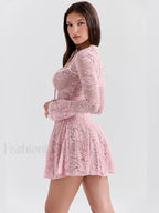 Pink Floral Flare-Sleeve Mini Dress