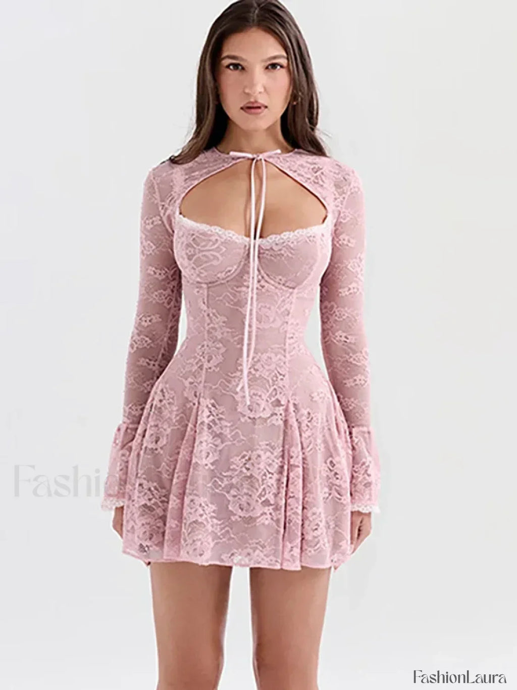 Pink Floral Flared Sleeve Mini Dress