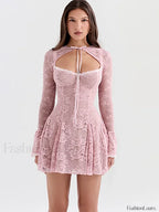 Pink Floral Flared Sleeve Mini Dress
