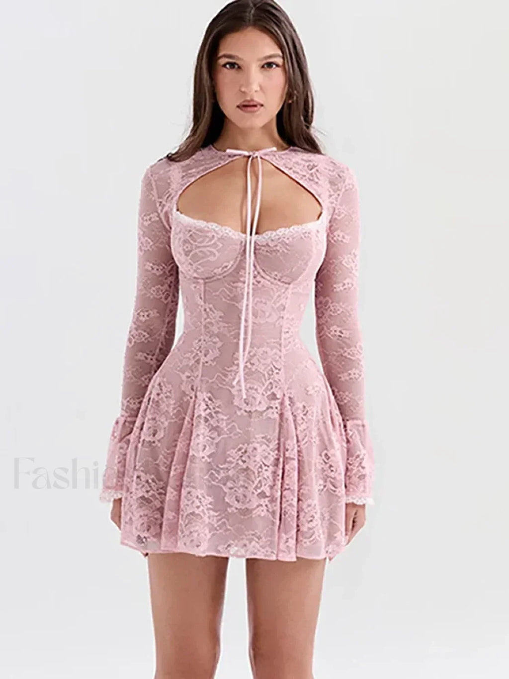 Pink Floral Flared Sleeve Mini Dress