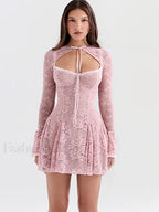 Pink Floral Flared Sleeve Mini Dress