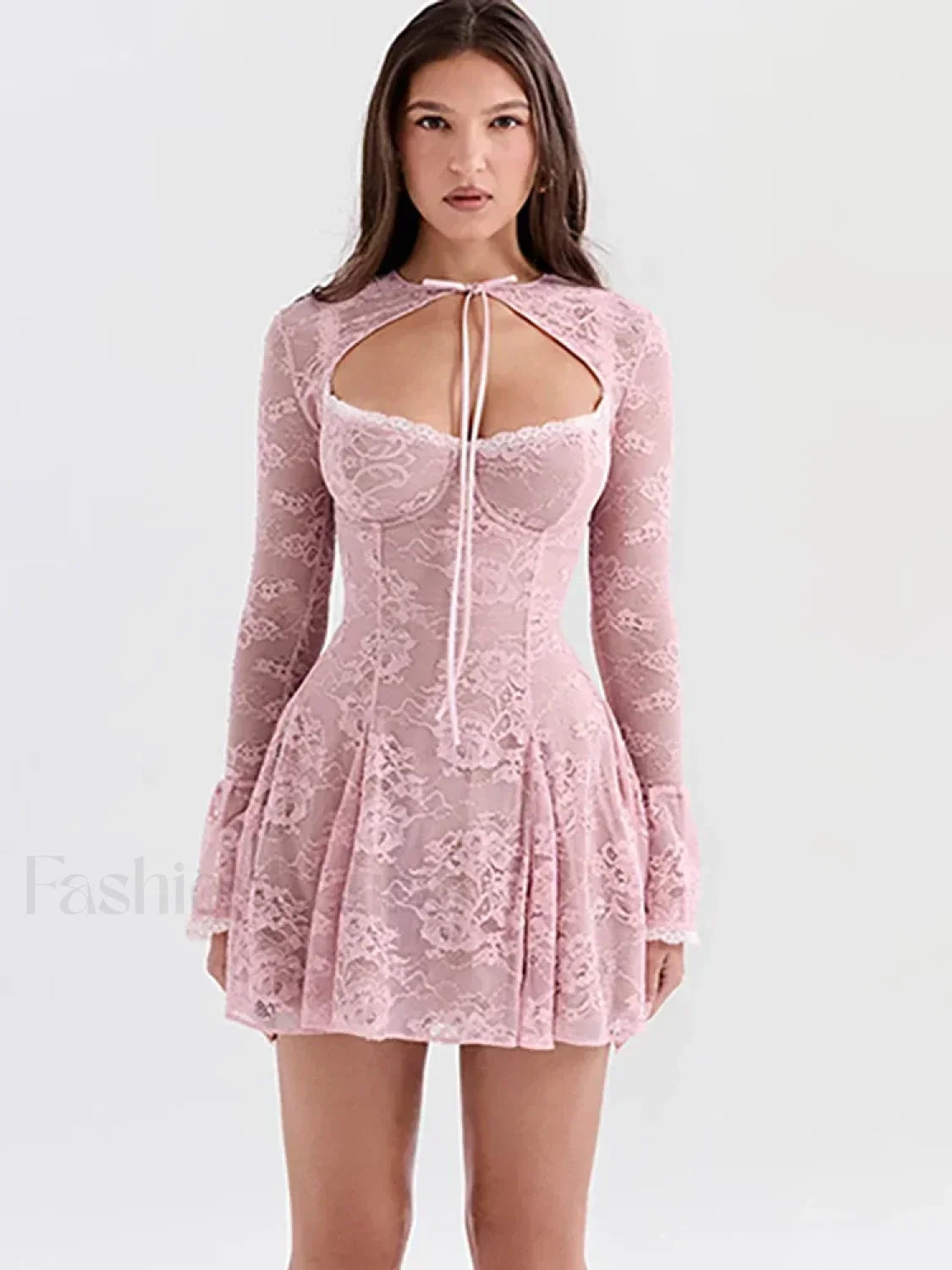 Pink Floral Flared Sleeve Mini Dress