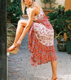 Pink Floral Print Sleeveless Strap Rayon Summer Maxi Boho Dress