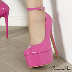 Pink High Heels Women Pumps Round Toe Buckle Strap Stiletto Party Nightclub Shoes