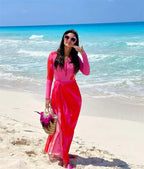 Pink Patchwork Zipper One Piece Swimsuit