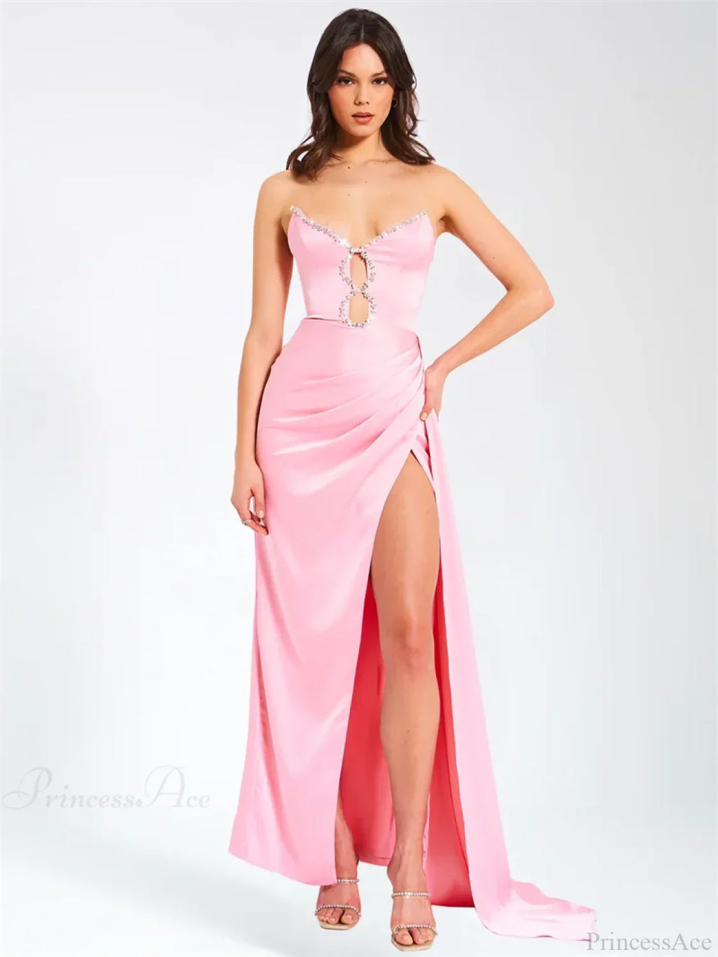 Pink Satin Strapless Party Dress