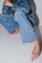 Suede Point Toe Bow Hollow Mule Pumps