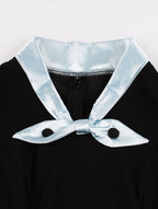Vintage Dress 1950s Yellow Two-Tone Bows Short Sleeves Embellished Collar Medium Swing Dress