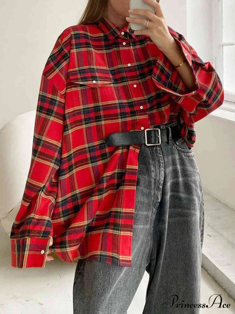 Plaid Blouse Drop with Shoulder