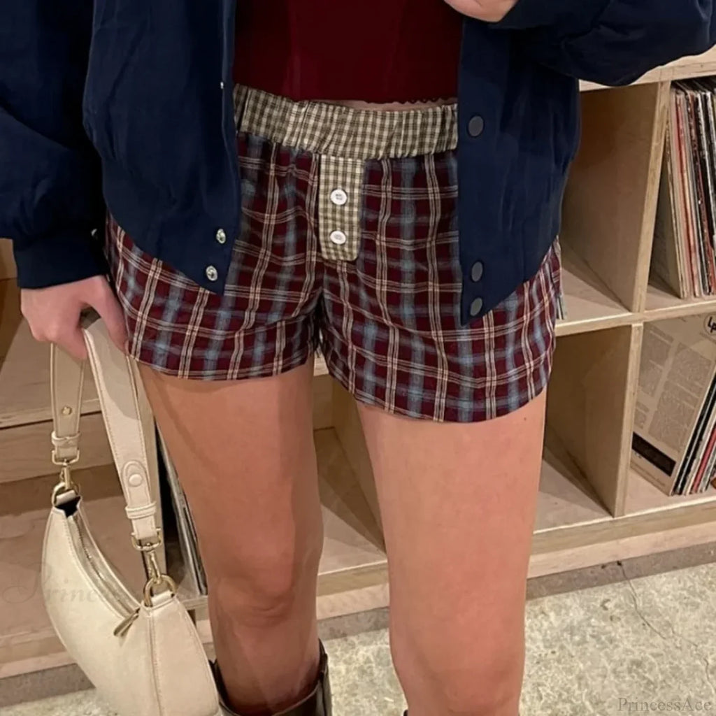 Plaid Boxer Elastic Waist Short