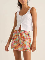 Plaid Button-Up Scoop Crop Top
